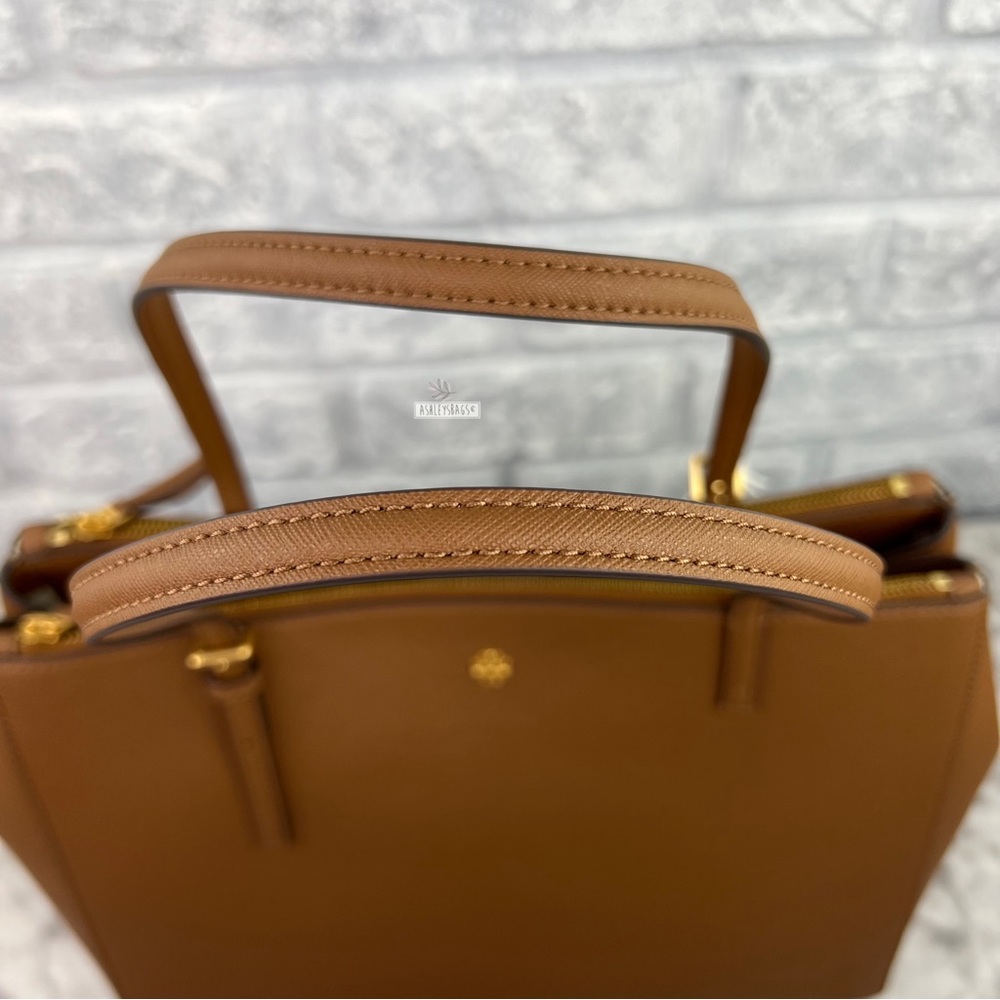 Tory Burch Emerson Large Double Zip Tote & Emerson Slim Wallet In Moose Brown - Picture 5 of 16